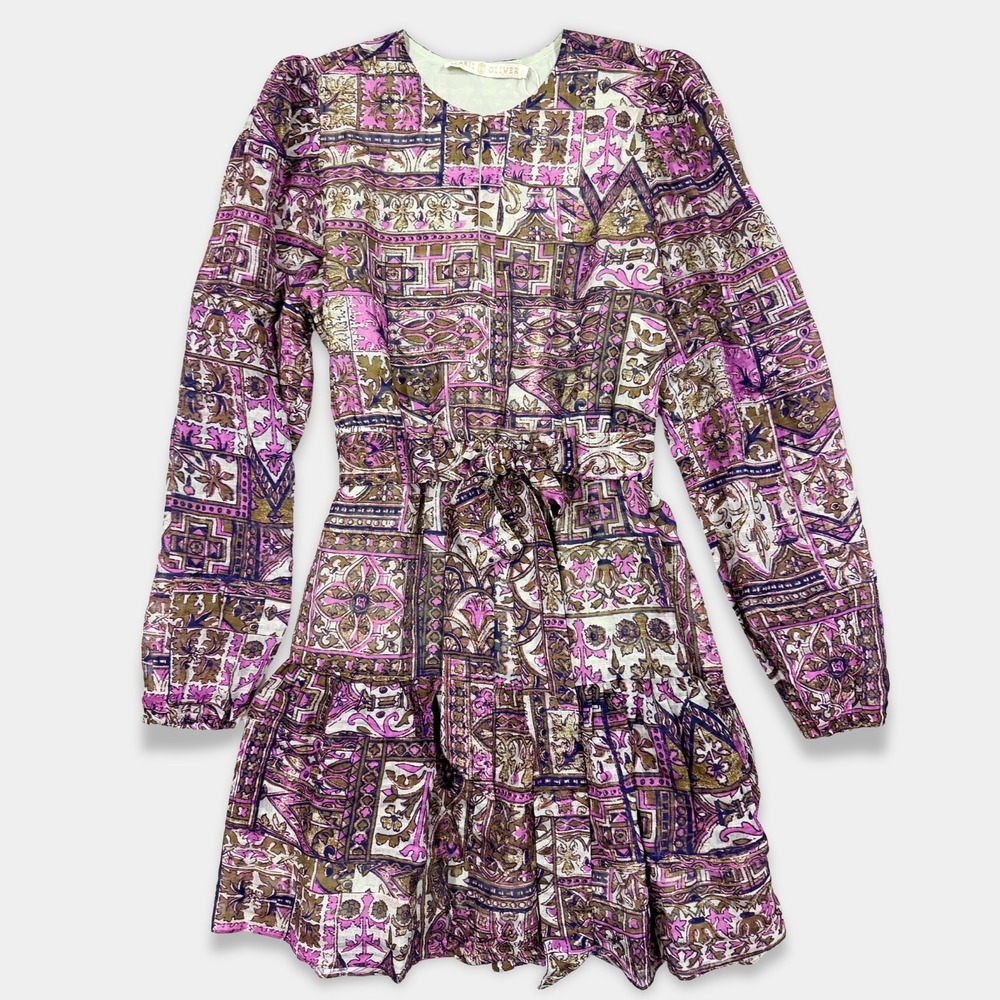 NWT Marie Oliver Preston Dress Purple Large Tiered Ruffle Mini Maximalism Boho